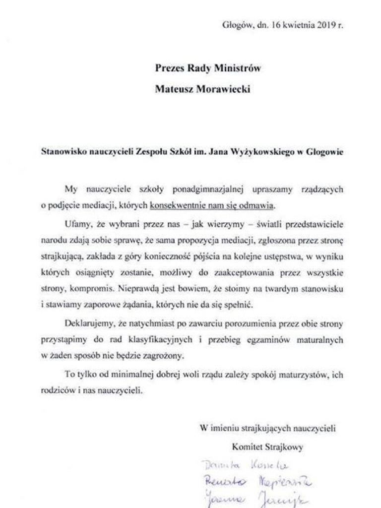 Strajkujący nauczyciele szkół powiatu głogowskiego powołali Międzyszkolną Komisję Koordynacyjną