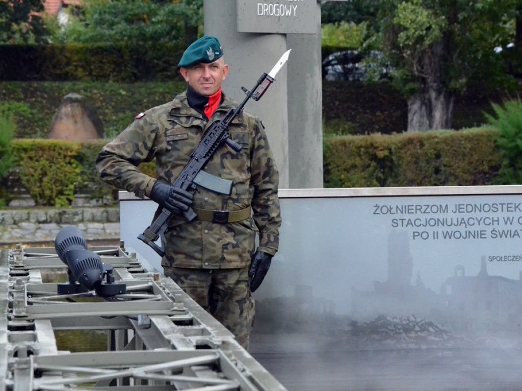 Uroczyste obchody święta w Parku Sapera w strugach deszczu