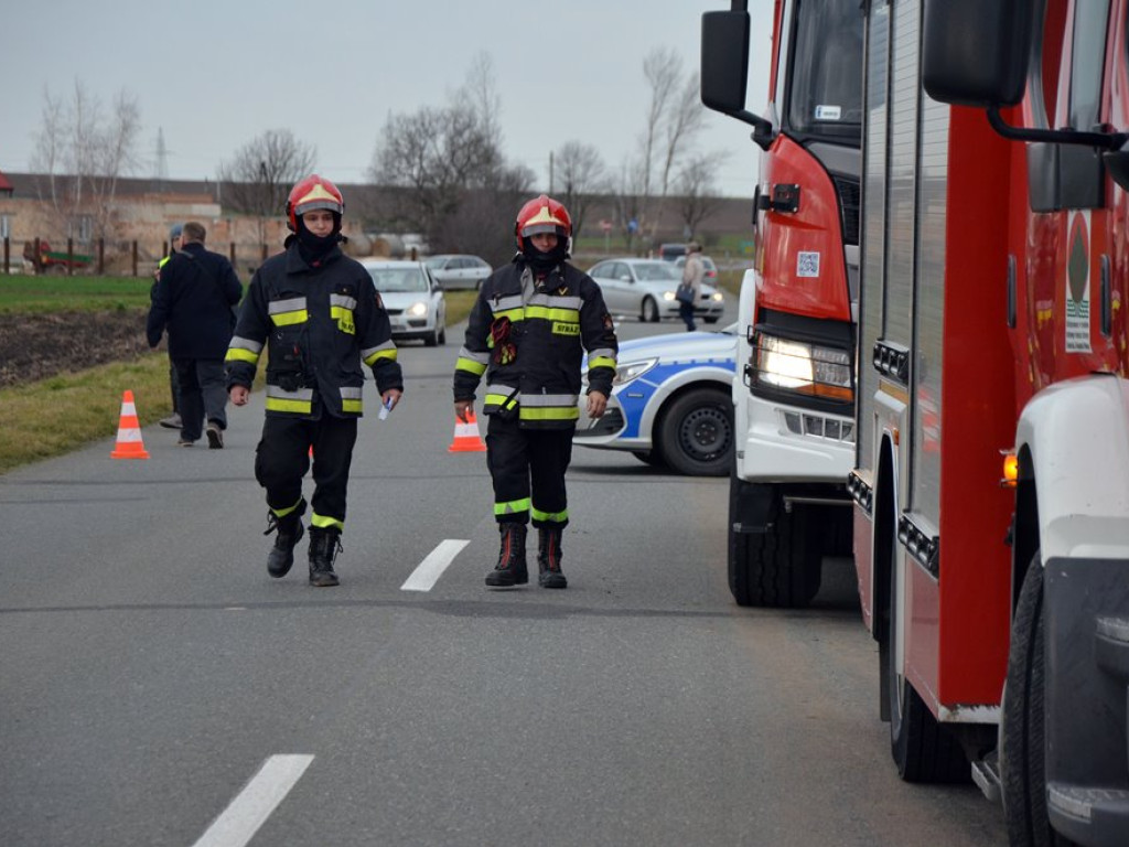 Wypadek na drodze wojewódzkiej za Przedmościem. Dwie osoby w szpitalu. Jedną z samochodu musieli wydostać strażacy
