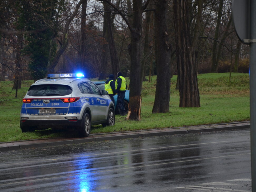 Auto wypadło z ronda [Zdjęcia]