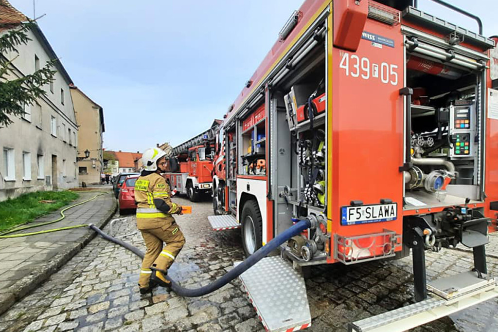 Pożar poddasza w Sławie