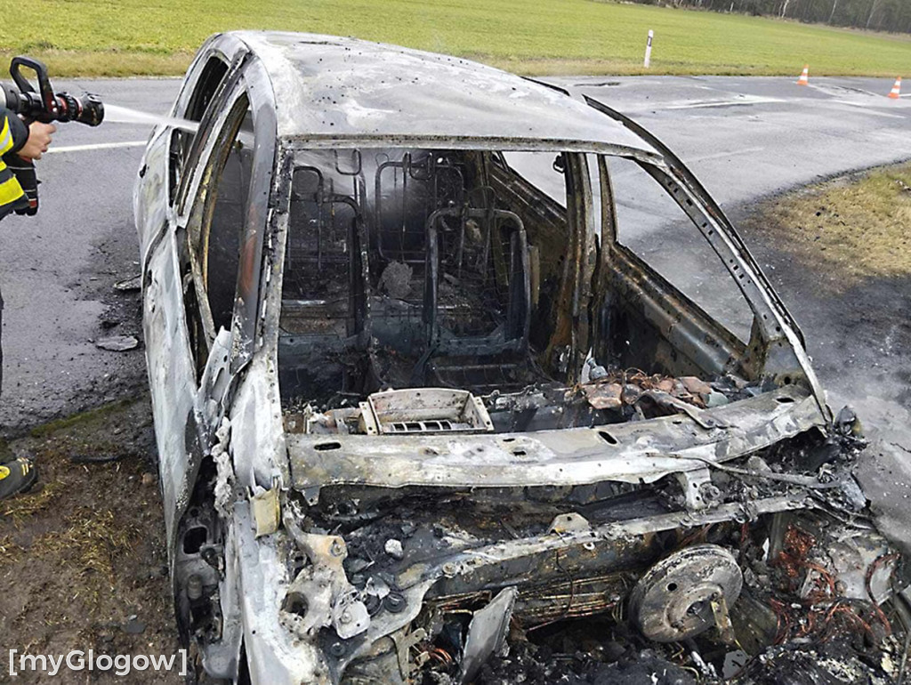 Jadący samochód zapalił się na drodze między Rzeczycą a Trzęsowem