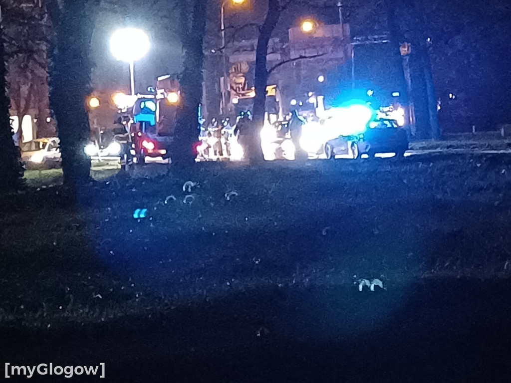 Duże rondo w Głogowie zablokowane. Kierowca ściął słup