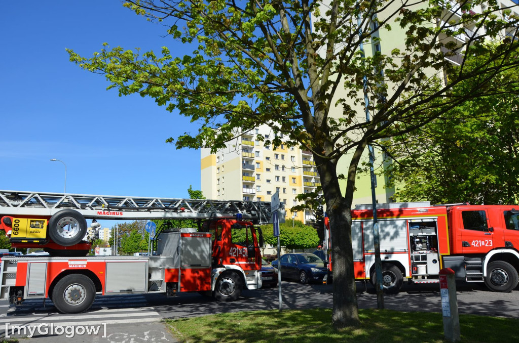 Straż pożarna w wieżowcu przy ul. Gwiaździstej w Głogowie