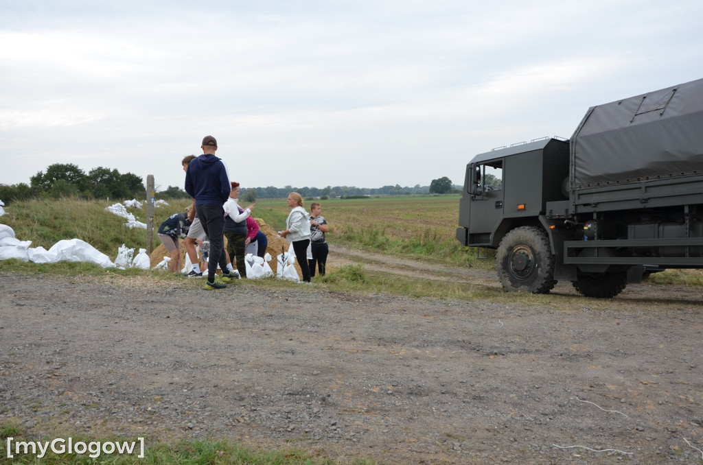 Mieszkańcy gminy Głogów umacniają wały przeciwpowodziowe