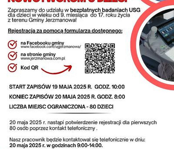 Gmina Jerzmanowa,  organizuje bezpłatne badania USG-169133