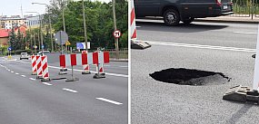 Zapadła się jezdnia na głównej ulicy Głogowa
