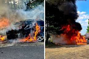 Mercedes spłonął pod Grębocicami. Dramatyczny widok i akcja strażaków