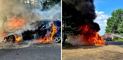 Mercedes spłonął pod Grębocicami. Dramatyczny widok i akcja strażaków