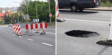 Zapadła się jezdnia na głównej ulicy Głogowa. Uwaga, na krajowej 12