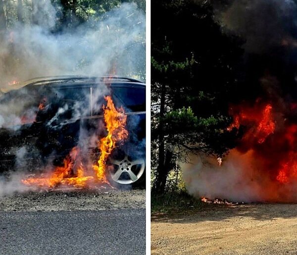 Mercedes spłonął pod Grębocicami. Dramatyczny widok i akcja strażaków