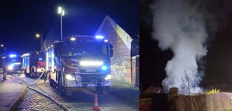 Płonie garaż i skład drewna w centrum miasta. Cztery zastępy w akcji [FOTO]