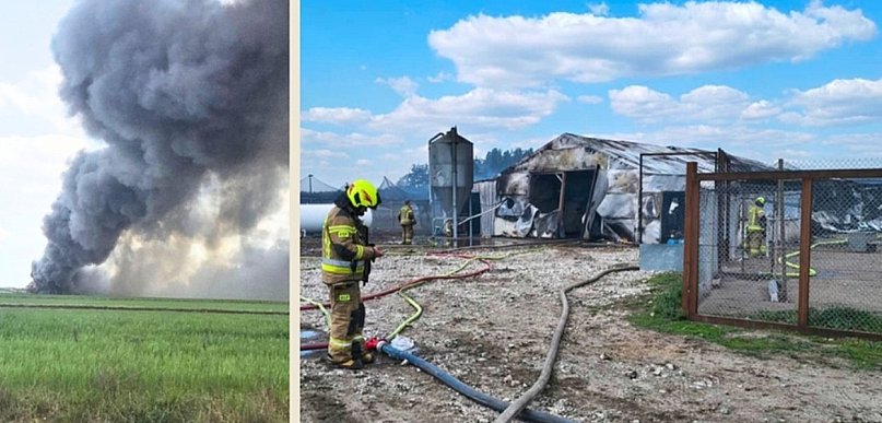 Kurnik w ogniu. Dym widać już za Głogowem