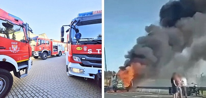 Gorąca majówka. Płonący bus, budynek i tuje