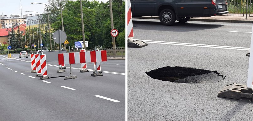 Zapadła się jezdnia na głównej ulicy Głogowa. Uwaga, na krajowej 12
