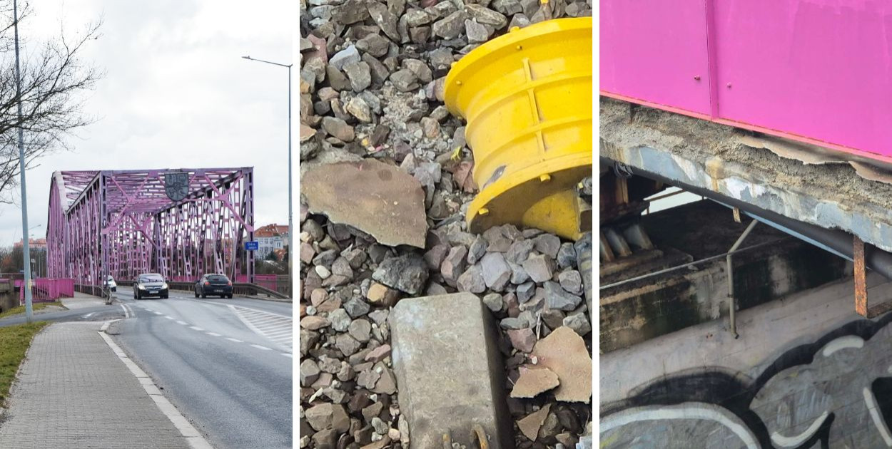 Fragmenty mostu spadają na tory. Mieszkańcy pytają czy w Głogowie jest bezpiecznie