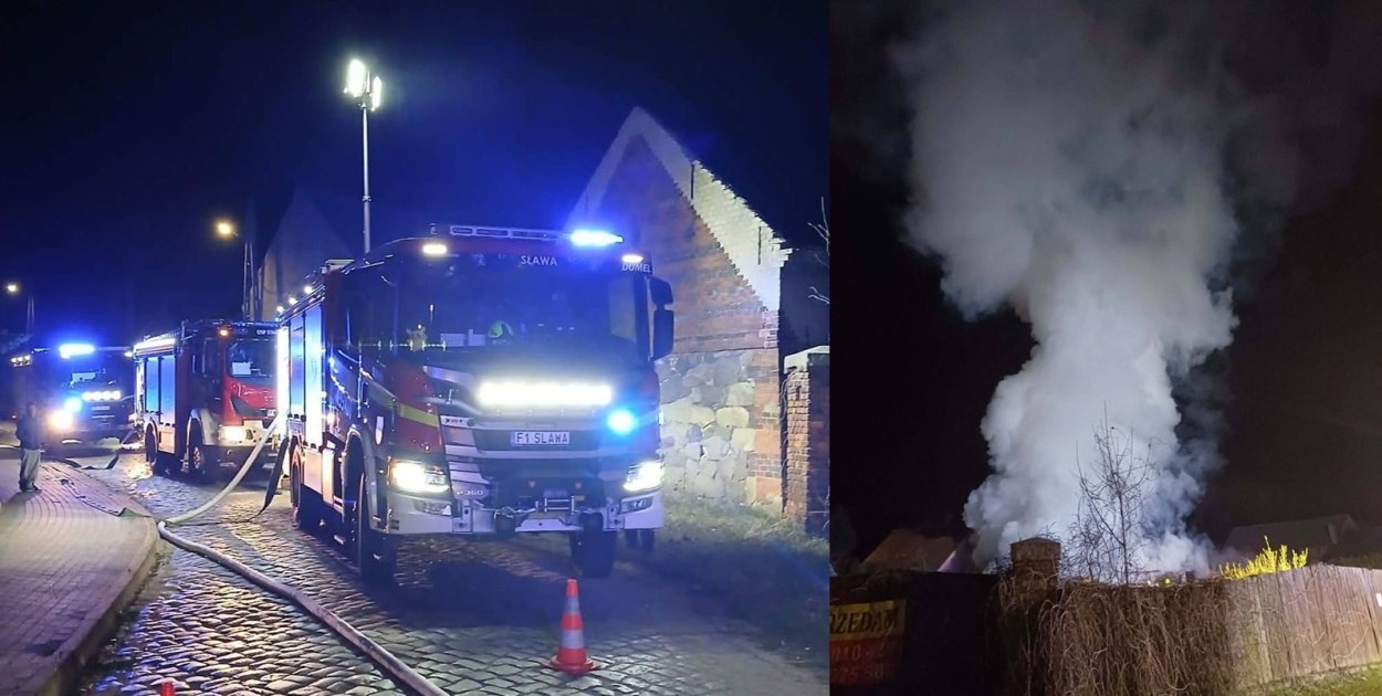 Płonie garaż i skład drewna w centrum miasta. Cztery zastępy w akcji [FOTO]