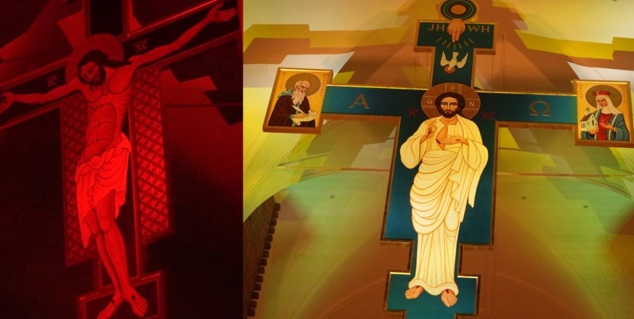 [WIDEO] To było widowisko w kolegiacie! Wielki krzyż i zmartwychwstanie