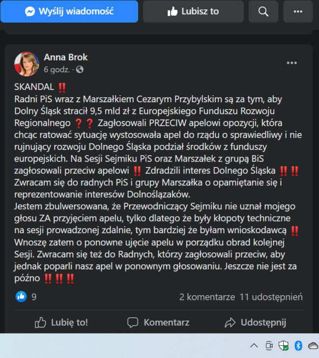 Radna wojewódzka Anna Brok: To skandal i zdrada!